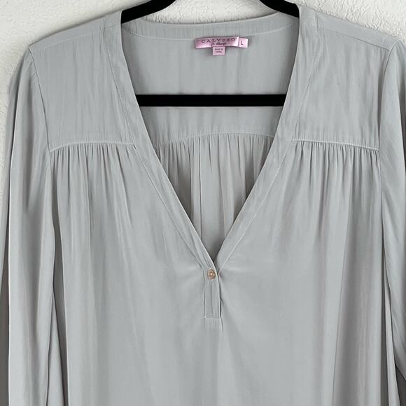 Calypso St. Barth Gray Semi-Sheer Long Sleeve V-Neck Popover Tunic Blouse Large - Picture 5 of 13